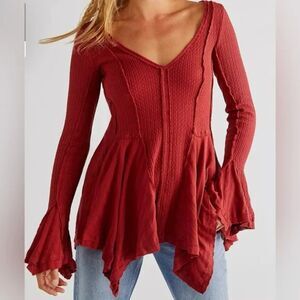 Free People Primrose Thermal Style Long Sleeve Rusty Red Size XS OB1394360